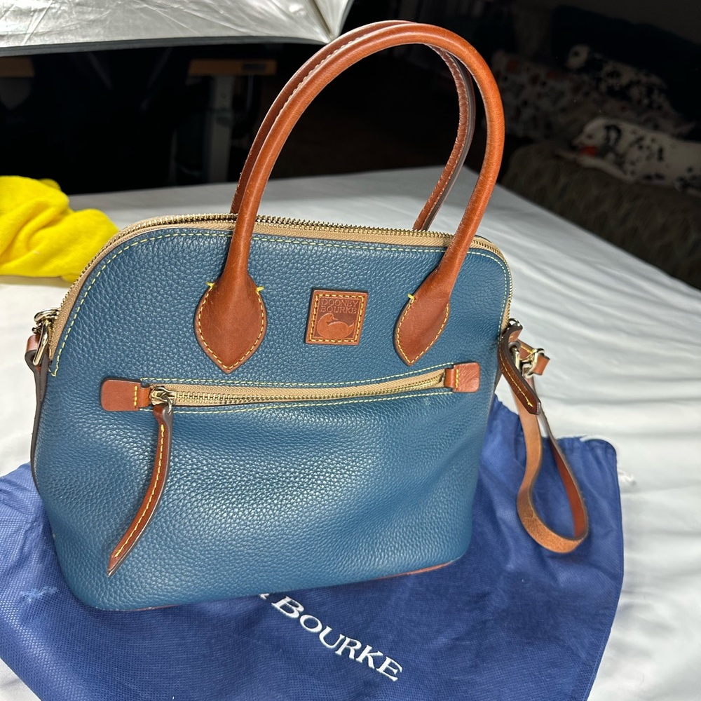 Dooney & Bourke Blue and Tan Leather Satchel